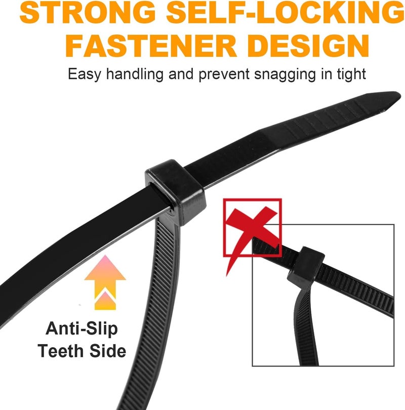 RAZCC 1200pcs Black Cable Zip Ties 12 Inch, Heavy Duty Plastic Nylon Tie Wraps with 50lb Tensile Strength for Indoor & Outdoor - Image 5